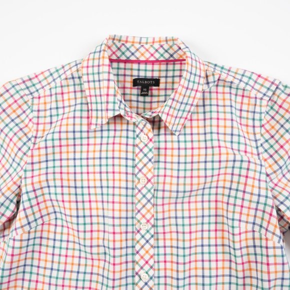TALBOTS white multicolor check plaid flannel button down shirt size XS - Picture 6 of 8